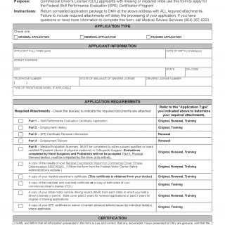 Form MED 13. Commercial Driver's License (CDL) Skill Performance Evaluation Certificate Application - Virginia