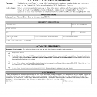 Form MED 13GF. Skill Performance Evaluation Certificate Application (Grand Fathered) - Virginia