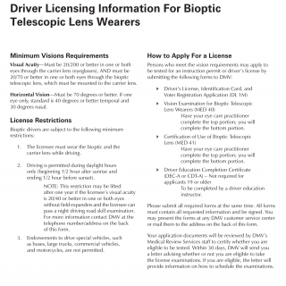 Form MED 44. Driver Licensing Information for Bioptic Telescopic Lens Wearers - Virginia