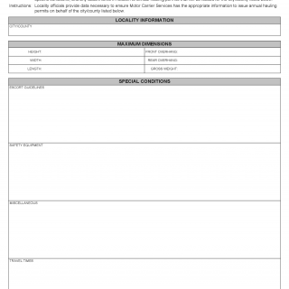 Form MP 230. Locality Blanket Hauling Permit Dimensions and Conditions - Virginia