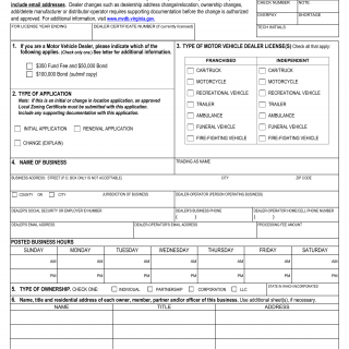 Form MVDB 10. Motor Vehicle Dealer License Application for Initial License/Renewal/Change - Virginia
