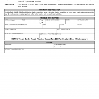 Form MVDB 60. Violation Notice - Virginia
