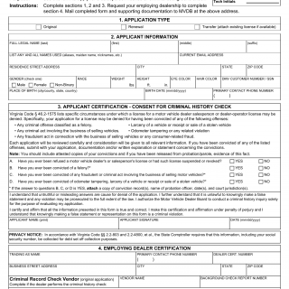 Form MVDB 61. Salesperson License Application - Virginia