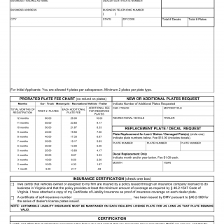 Form MVDB 9. Dealer Plate Application - Virginia