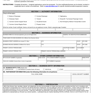 Form OA 144M. For Hire Intrastate Op. Authority Cert., Lic, or Permit Ren. Appl. - Virginia
