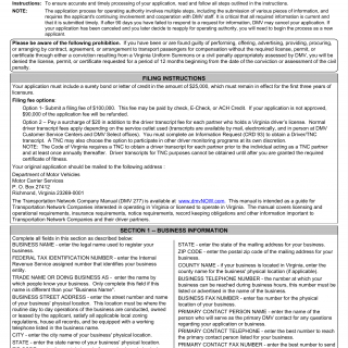 Form OA 152. Transportation Network Company Operating Authority Certificate Application - Virginia