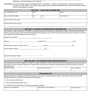 Form OA 210. Criminal History Records Request - Virginia