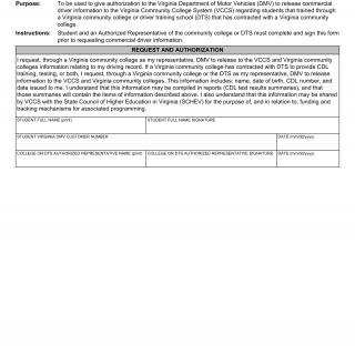 Form TPT 005. CDL Examination - Student Authorization for Release of Information - Virginia