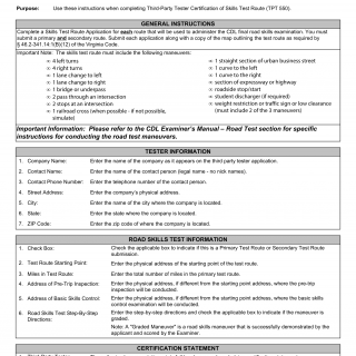 Form TPT 550i. Instructions for Third-Party Tester Certification of Skills Test Route - Virginia