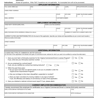 Form TPT 554. Third-Party Tester Examiner Certification Application - Virginia