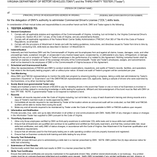 Form TPT 555. Third-Party Tester Agreement - Virginia