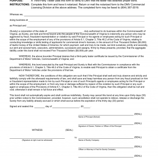 Form TPT 556. Surety Bond Affidavit and Acknowledgement of Surety - Virginia