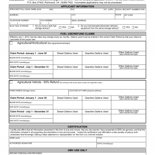 Form TS 216A. Agriculture and Horticulture Fuels Tax Refund Application - Virginia