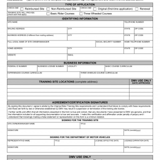 Form TSS 96. Virginia Rider Training Program Training Site License, Application for - Virginia