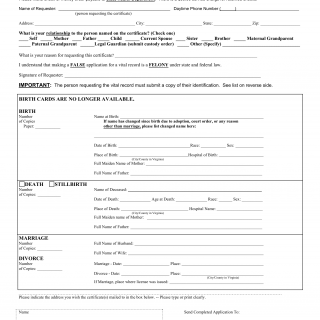 Form VS 6. Application for Certification of a Vital Record - Virginia