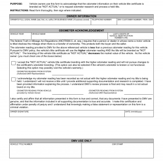 Form VSA 11. Odometer Discrepancy Acknowledgement - Virginia
