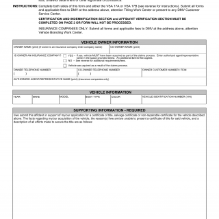 Form VSA 12. Affidavit in Lieu of Title Certificate - Virginia
