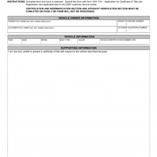 Form VSA 12M. Moped & ATV Affidavit in Lieu of Title Certificate - Virginia