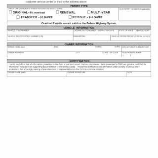 Form VSA 145. Overload Permit Application - Virginia