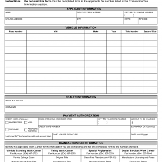 Form VSA 153. Vehicle Services Payment Authorization - Virginia