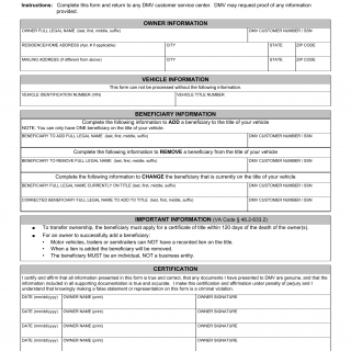 Form VSA 18. Beneficiary Transaction Request - Virginia