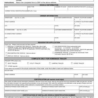 Form VSA 22. Assigned Vehicle Identification Number, Application for - Virginia