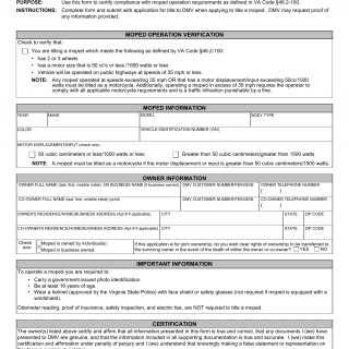 Form VSA 31. Moped Certification - Virginia