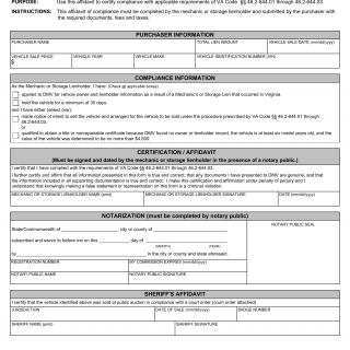 Form VSA 41B. Mechanics Or Storage Lien Affidavit Of Compliance - Virginia