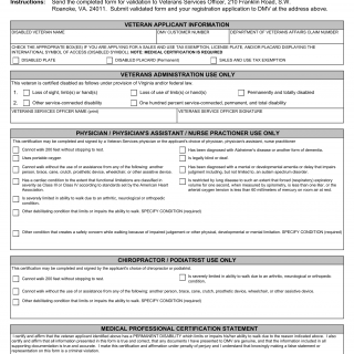 Form VSA 54. Veteran Certification of Disability - Virginia