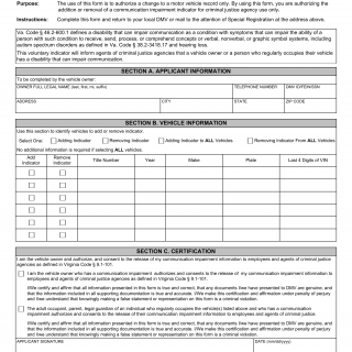 Form VSA 68. Voluntary Communication Impairment Indicator Application - Virginia