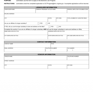 Form VSA 78. Electronic Lien Program Application - Virginia