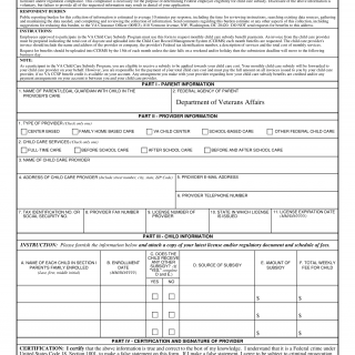 VA Form 0730b. Child Care Provider Information