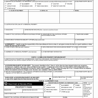 VA Form 0887a. VA Employee Government Property Loan Form