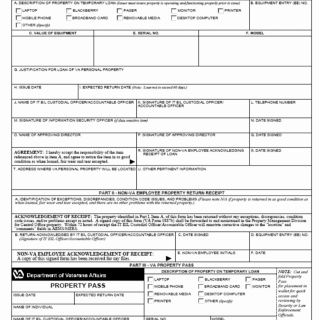 VA Form 0887b. NON-VA Employee Personal Property Loan Form