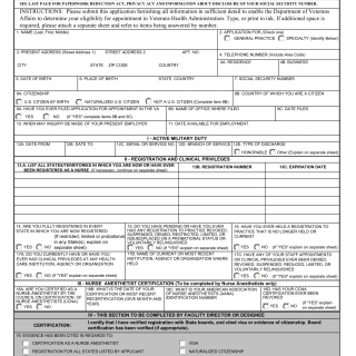 VA Form 10-2850A. Application for Nurses and Nurse Anesthetists