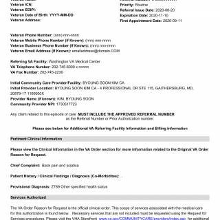 VA Form 10-7080. Approved Referral For Medical Care