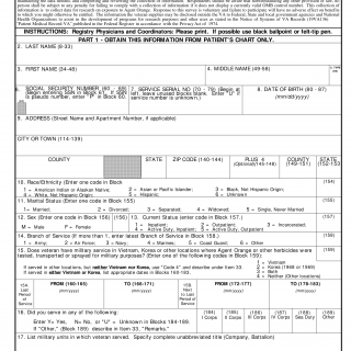 VA Form 10-9009. Agent Orange Registry Code Sheet