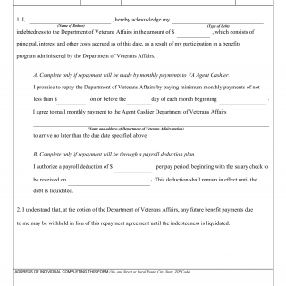 VA Form 1100. Agreement to Pay Indebtedness