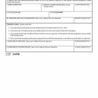 VA Form 10-0708. Employees Records Clearance