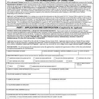 VA Form VA40-10088. Request for Reimbursement of Casket/Urn