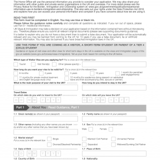 Form VAF1A. Application for UK visa to visit or for short-term stay