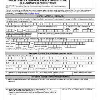 VA Form 21-22. Appointment of Veterans Service Organization as Claimant's Representative