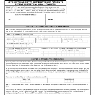 VA Form 21-8951-2. Notice of Waiver of VA Compensation or Pension to Receive Military Pay and Allowances