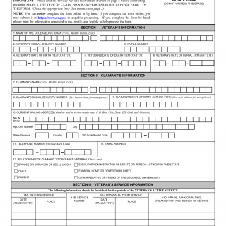 VA Form 21P-530EZ. Application for Burial Benefits (Under 38 U.S.C. Chapter 23)
