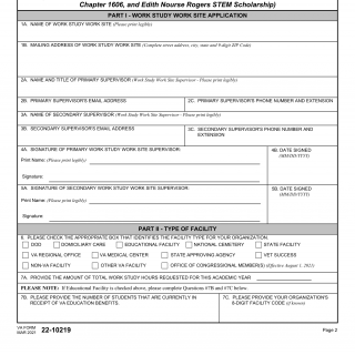 VA Form 22-10219. Department of Veterans Affairs Work Study Work Site Application
