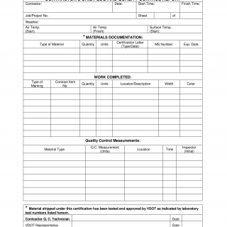 Form C-85. Pavement Marking Contractor's Daily Log and Quality Control Report