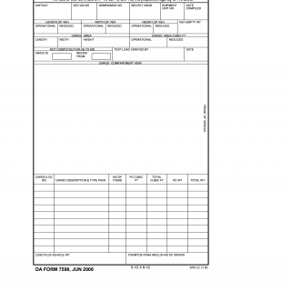 DA Form 7598. Vehicle Load Card