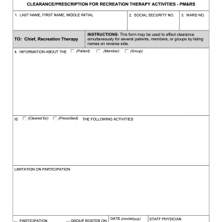 VA Form 10-7008. Clearance Prescription for Recreation Activities