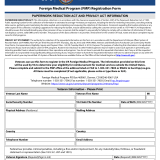 VA Form 10-7959f-1. Foreign Medical Program (FMP) Registration Form