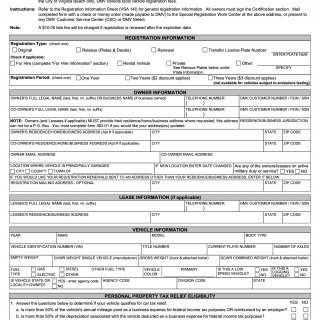 Form VSA 14. Vehicle Registration Application